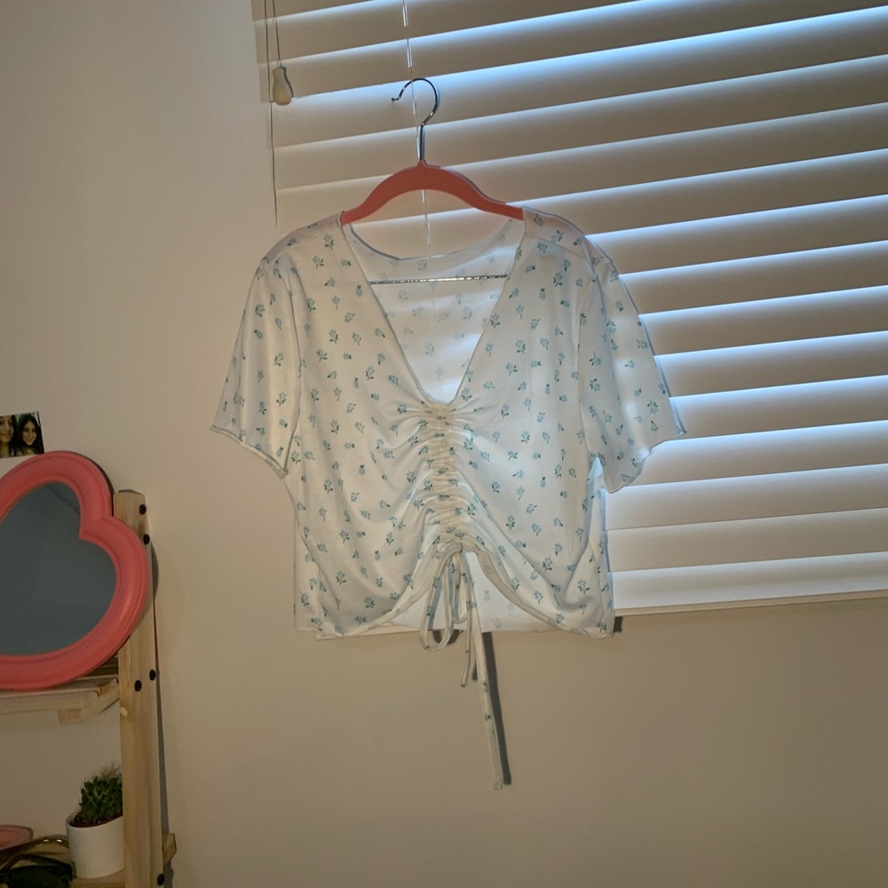romwe white floral crop top tie front